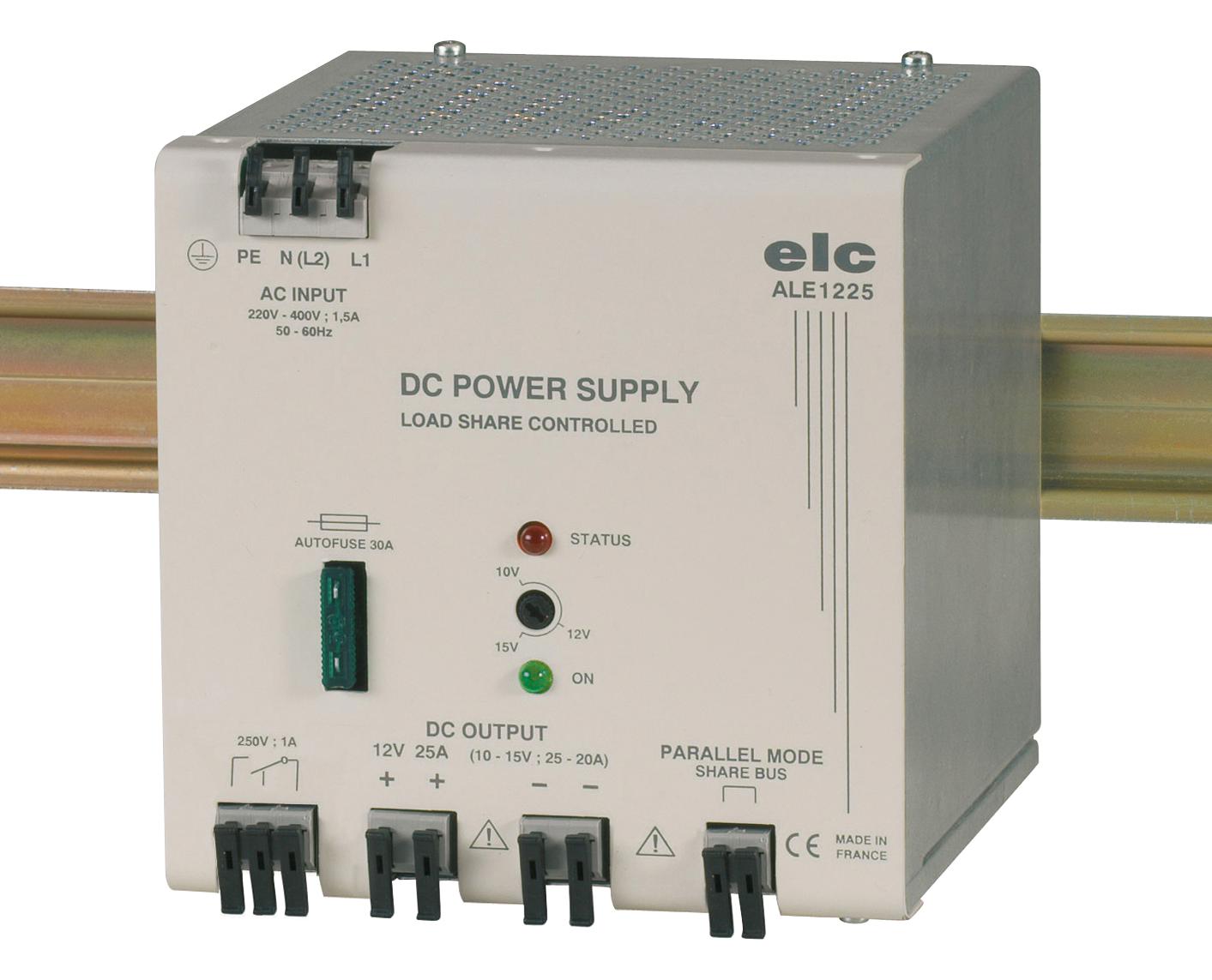 ALE1225 Alimentation pour rail DIN ELC, série ALE DIN RAIL, 230V → 440V c.a.in, 12V c.c.out 25A, 300W