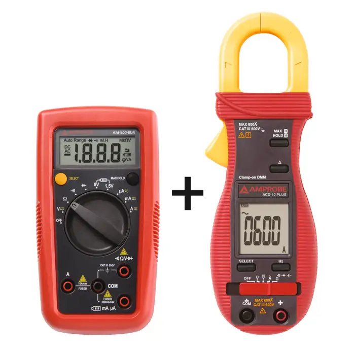 KIT AMPROBE ACD-10 PLUS et AM-500-EUR MULTIMETRE Automatic Range 600V 10A AC/DC ,Testeur de BATTERIES 1.5V et 9V AMPROBE