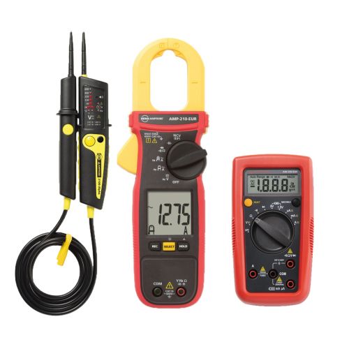 BASIC KIT Kit, 2100-Alpha Voltage Tester, AM-500-EUR Digital Multimeter, AMP-200-EUR Series TRMS Clamp Meters