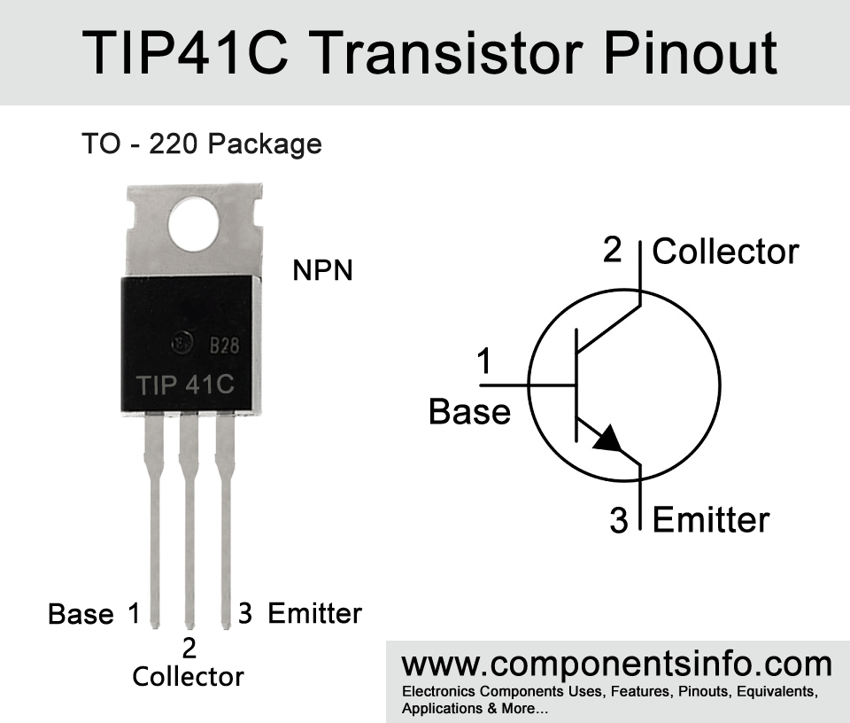 مخطط الأرجل - TIP41C TRANSISTOR NPN 100V 6A